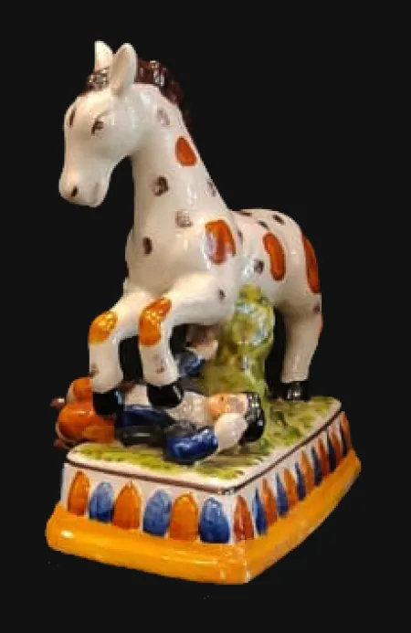 Staffordshire Prattwaer Pottery Figure Of a Performing Horse on base